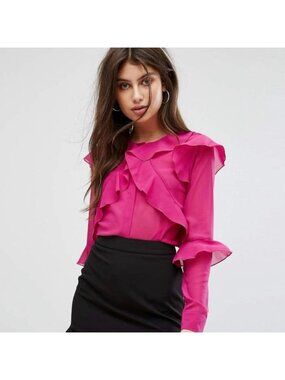 Fashion Union Blouse With Ruffle Layers In Sheer Fuschia Fabric